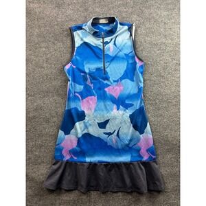 Callaway Golf Dress Womens Medium Blue Pink Floral Opti-Dri Sleeveless Ruffle